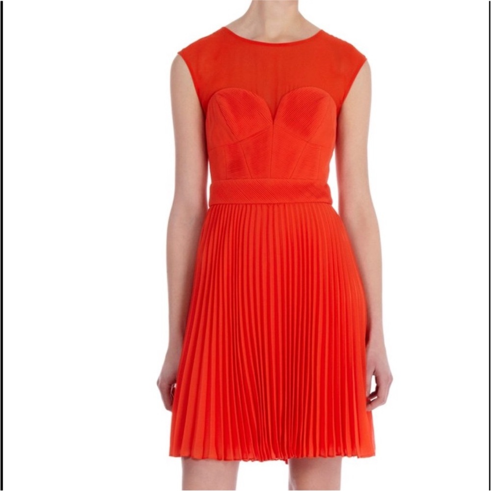 Karen Millen Bright Orange Pleated Mini Dress